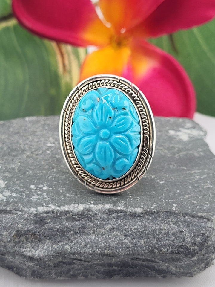 Carved Turquoise Ring Size 7