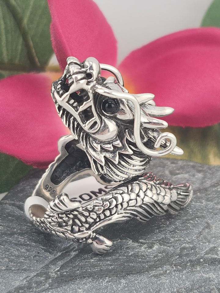 Designer SOMS 925 Sterling Silver Dragon Ring - Adjustable