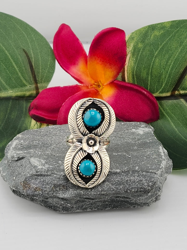 2 Stone Turquoise Ring Size 8