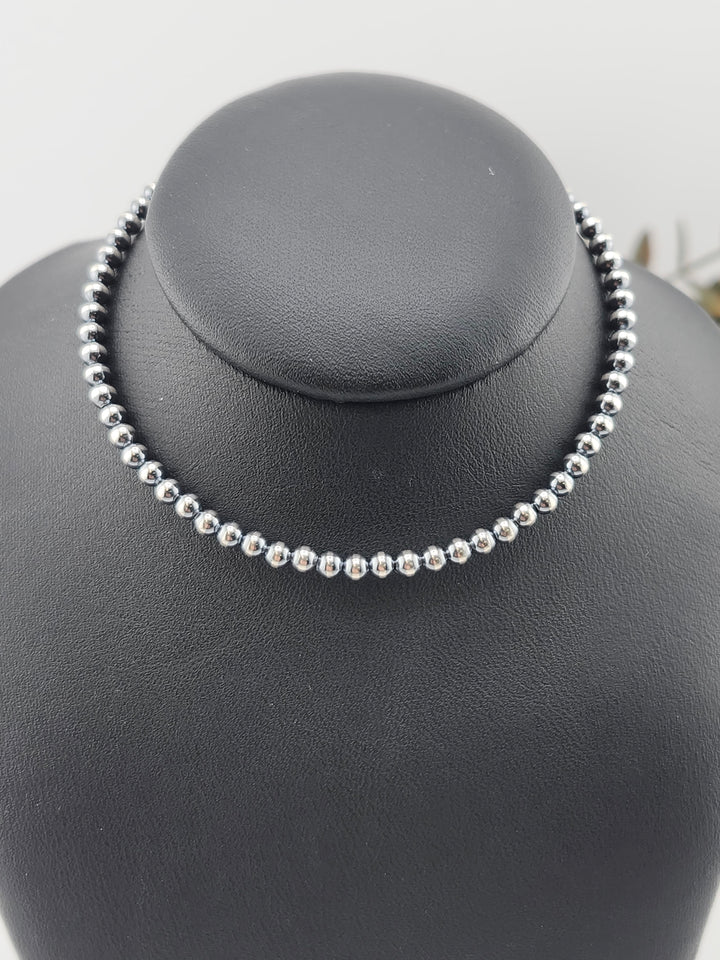 3mm 8"+1" Oxidized 925 Sterling Silver Bead Bracelet