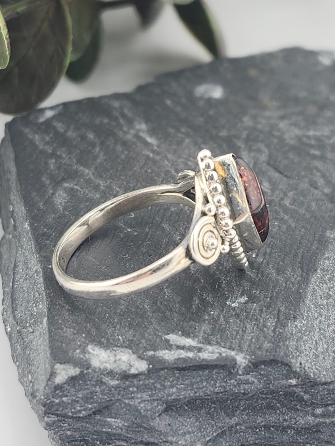 Baltic Amber and 925 Sterling Silver Ring - Size 6