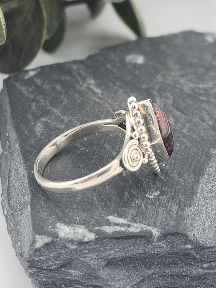 Baltic Amber and 925 Sterling Silver Ring - Size 6