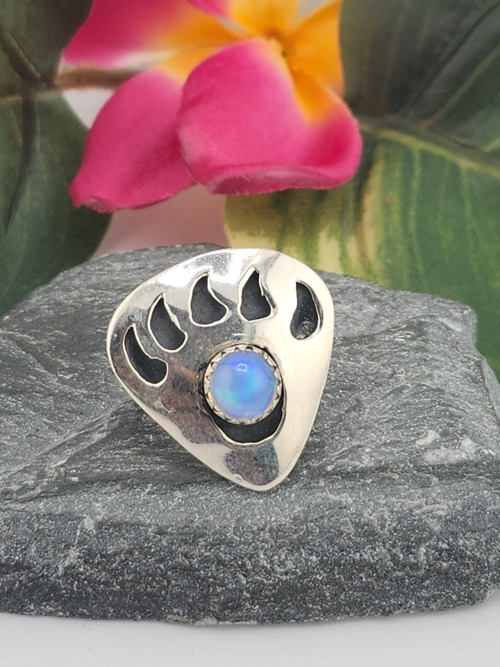 Ethiopian Opal Bear Paw Print & 925 Sterling Silver Ring Size 7