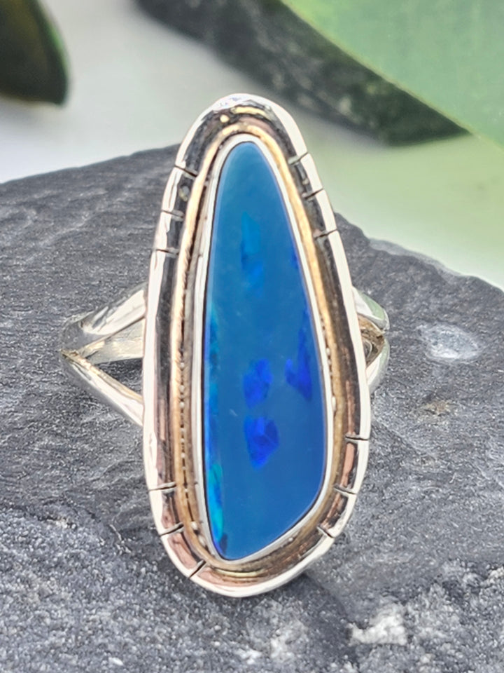 Australian Opal Doublet and 925 Sterling Silver Ring - Size 8.25