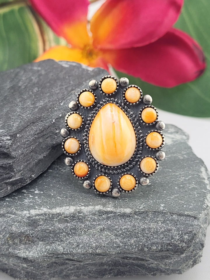 Orange Spiny Oyster Cluster Ring Size 10