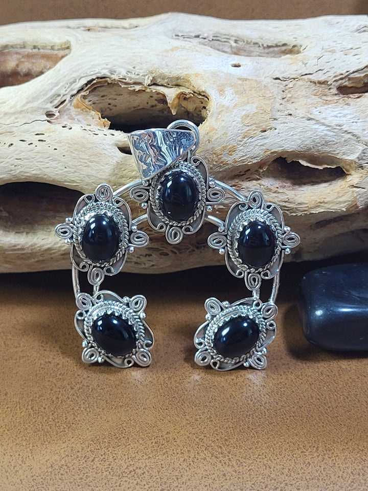 Natural Black Onyx Naja Pendant 925 Sterling Silver