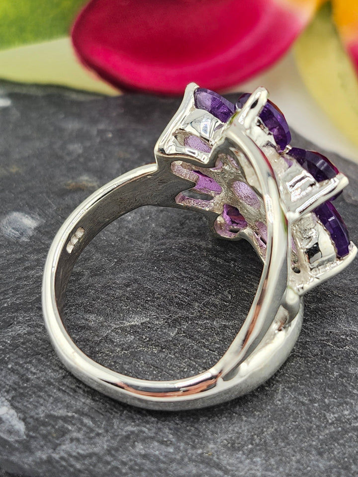 Cluster Amethyst Flower Ring Size 6.25