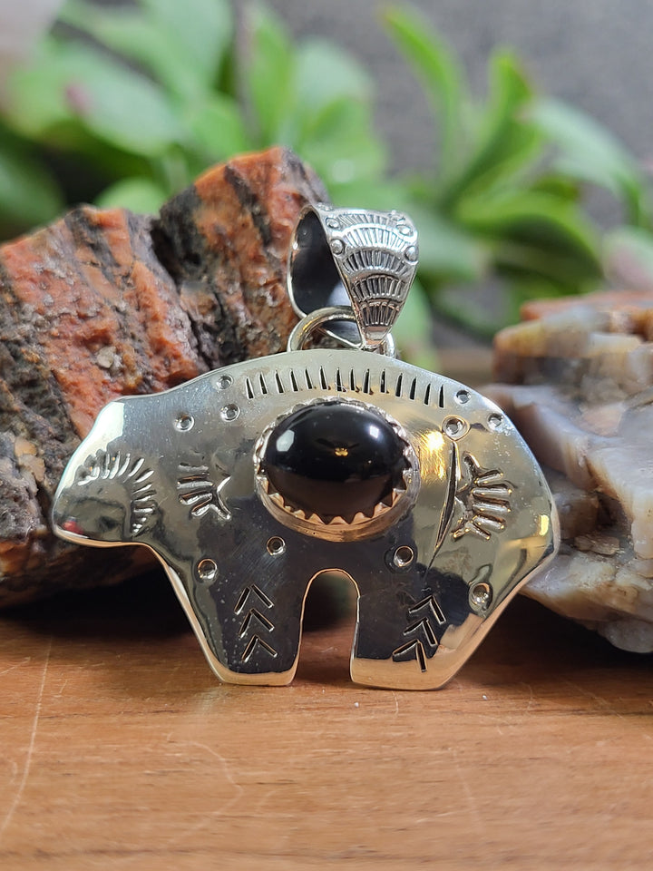 Natural Black Onyx 925 Sterling Silver Pendant