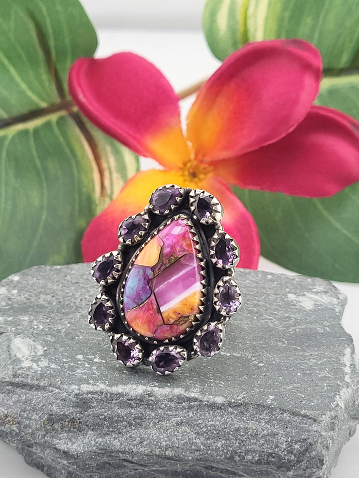 Dahlia & Amethyst Cluster Ring Size 9