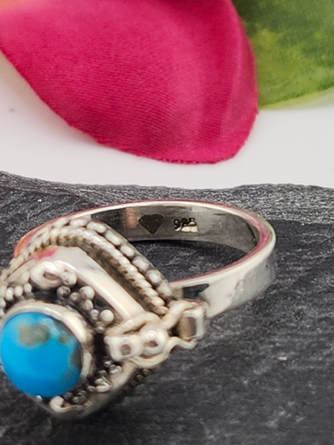 Kingman Turquoise and 925 Sterling Silver Locket Ring - Size 6.5