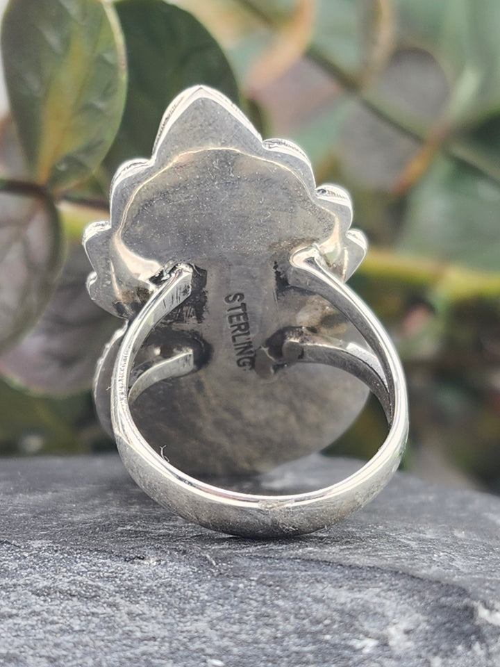 American Turquoise Double Stone and 925 Sterling Silver Ring - Size 5.75