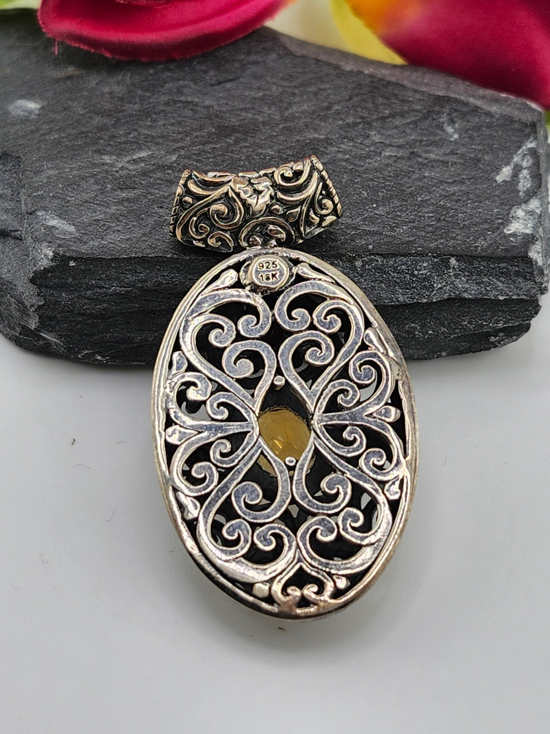 Citrine/Garnet & 18k Accented Bali Pendant