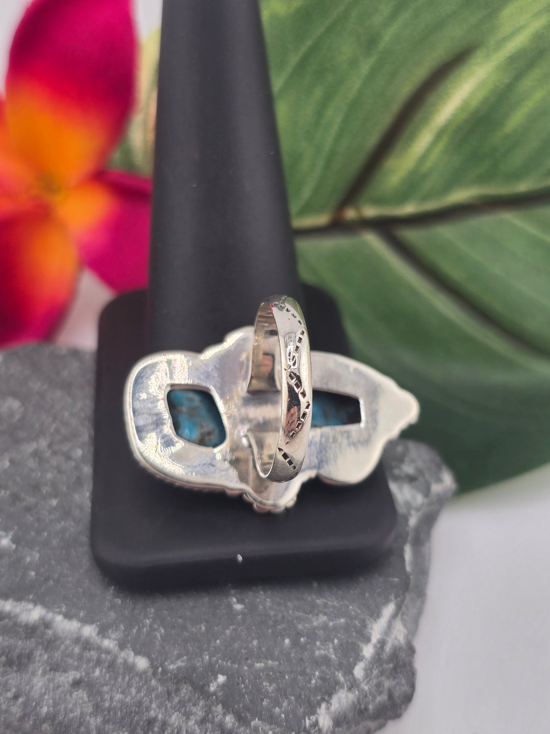 Double stone Kingman Turquoise sterling silver 925 ring size 8