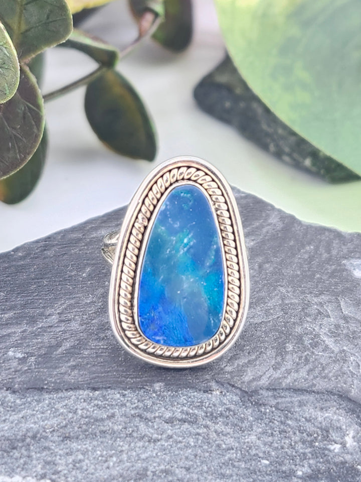 Australian Opal Doublet and 925 Sterling Silver Ring - Size 5.25