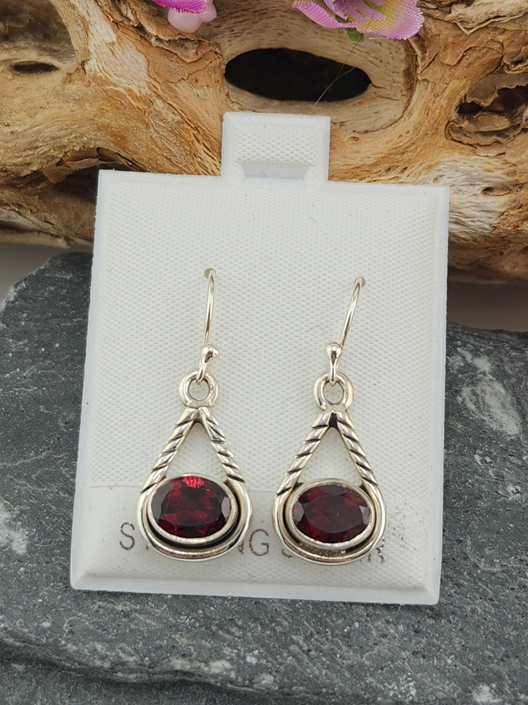Garnet Oval Dangle Earrings