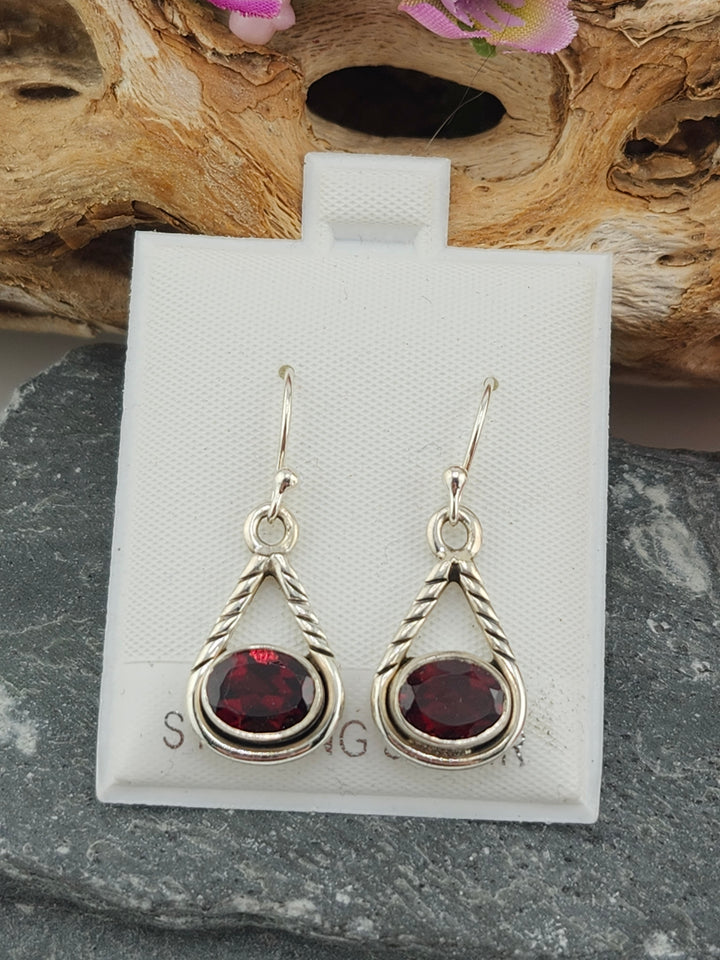 Garnet Oval Dangle Earrings