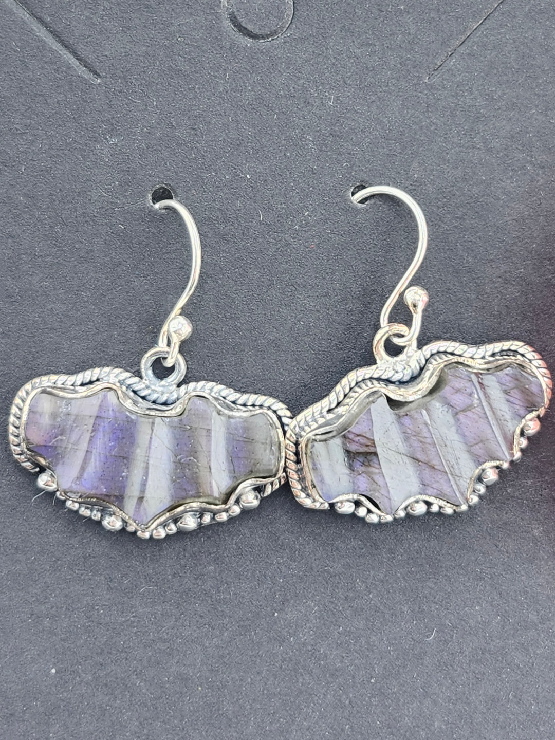 Purple Labradorite Bat Dangle Earrings