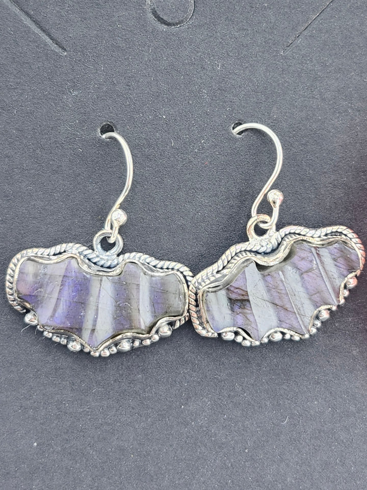 Purple Labradorite Bat Dangle Earrings