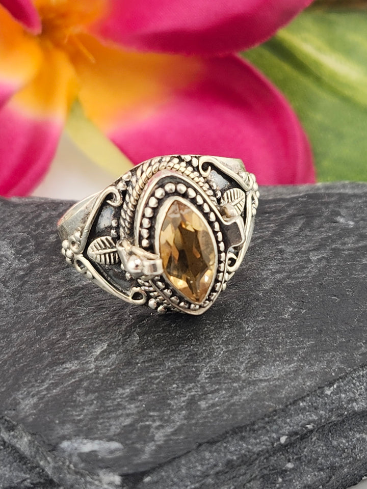 Citrine and 925 Sterling Silver Locket Ring - Size 10