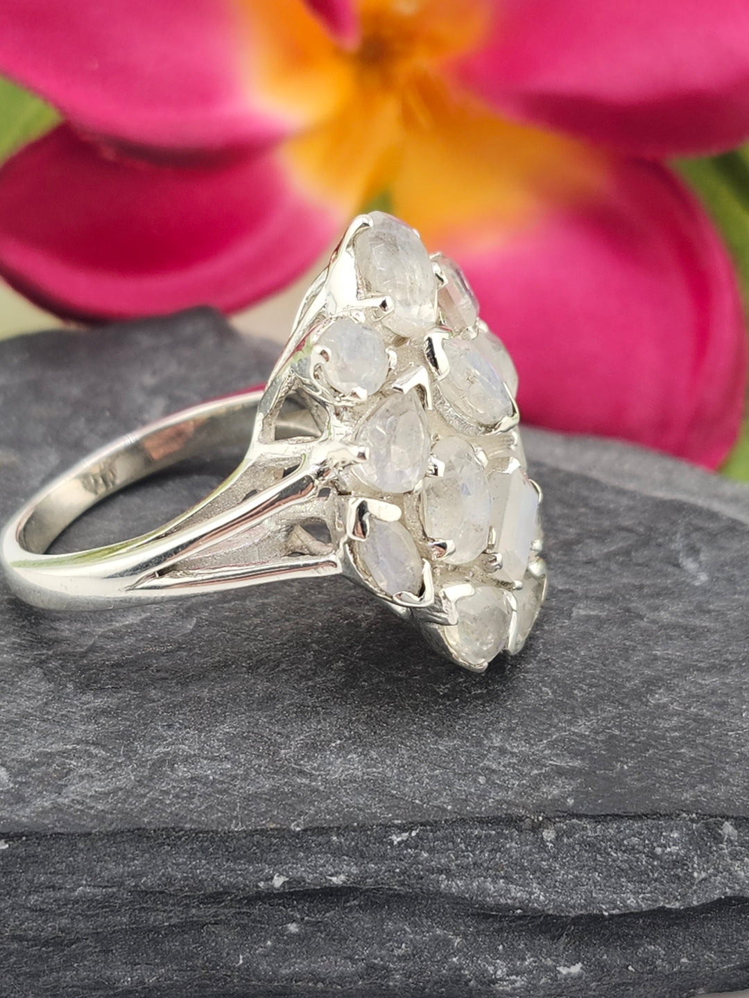 Cluster Moonstone Ring Size 8.75