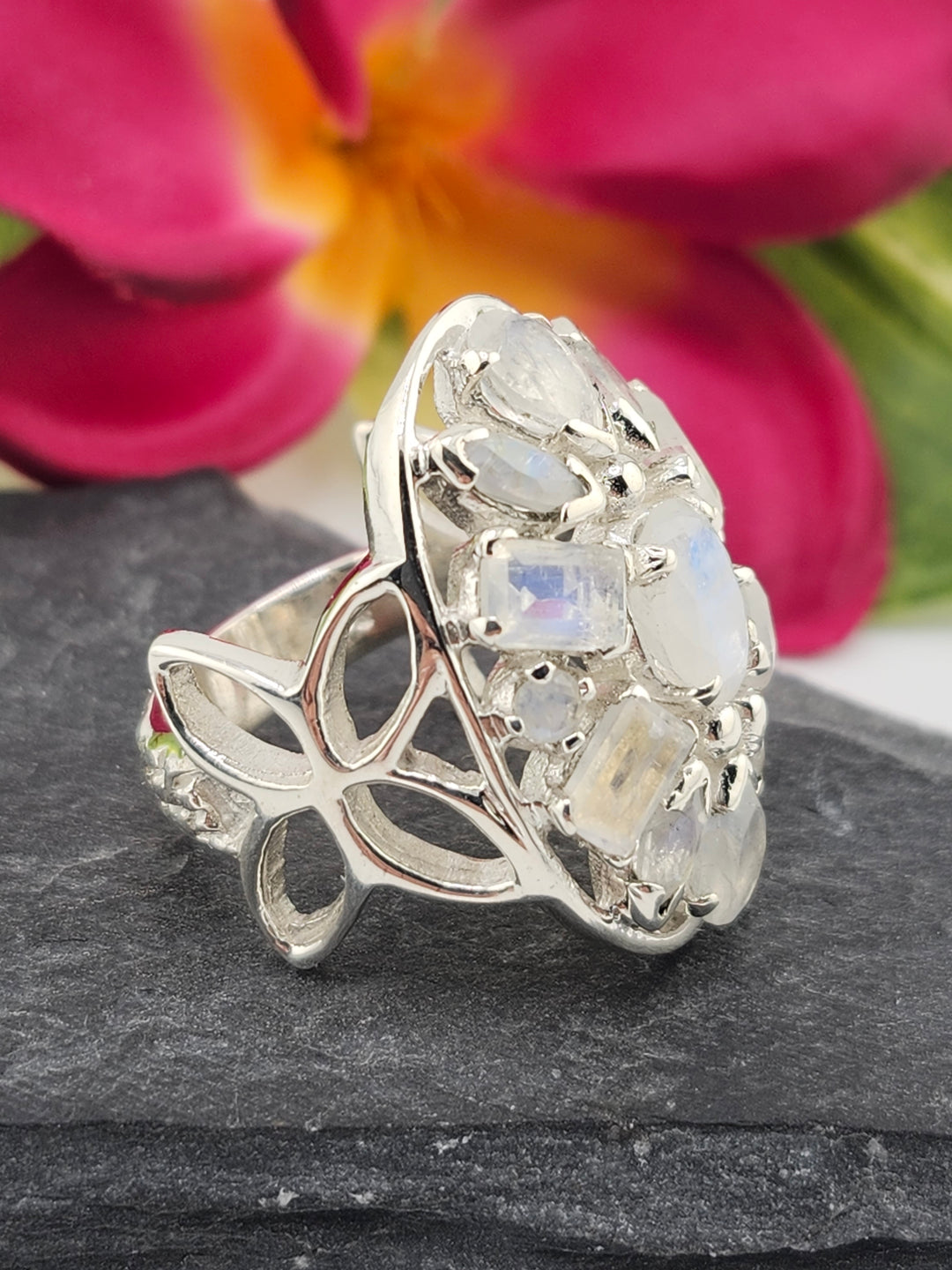 Cluster Moonstone Ring Size 9