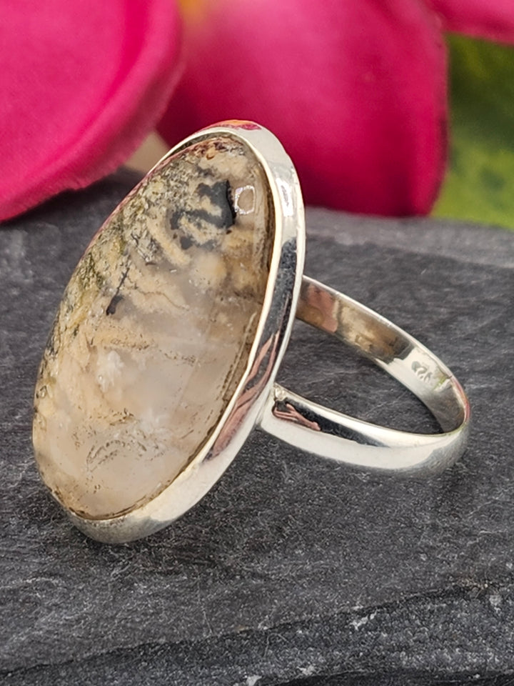 Tiger Dendritic Agate Ring & 925 Sterling Silver Size 10