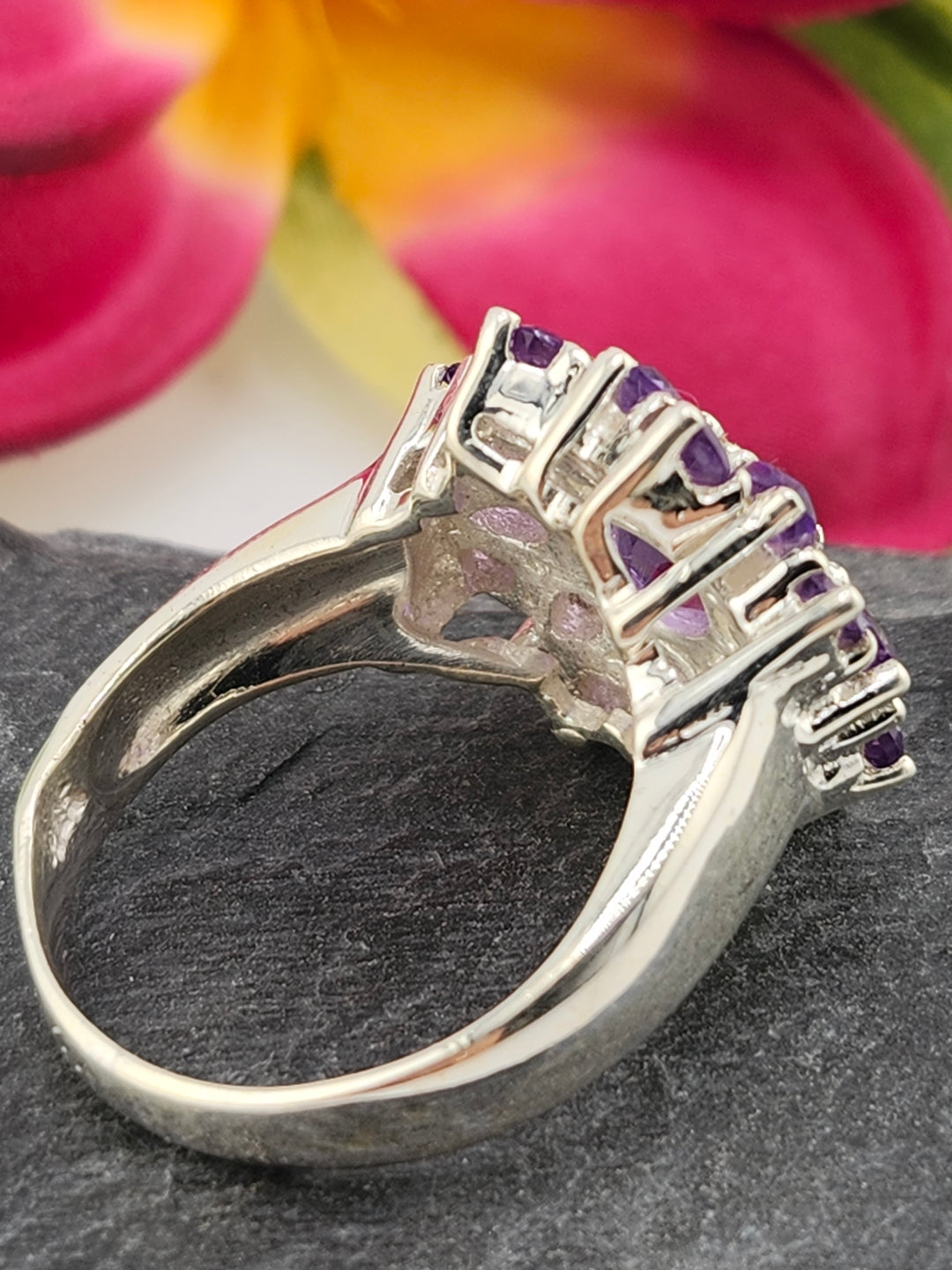 Cluster Amethyst Flower Ring Size 10