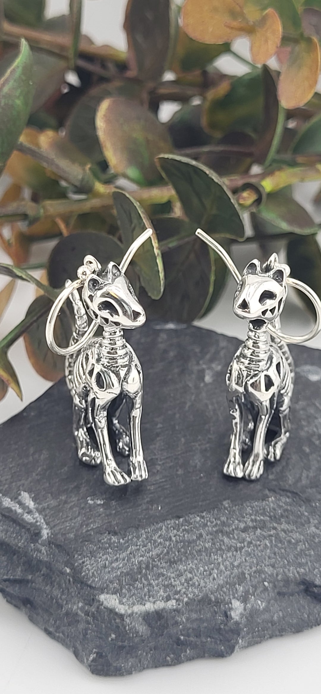 Designer SOMS 925 Sterling Silver Cat Skeleton Earrings