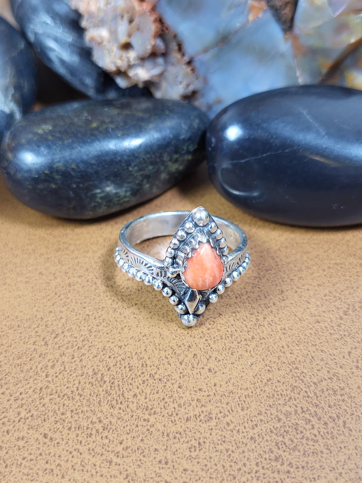 Natural Spiny Oyster Ring Size 7 925 Sterling Silver