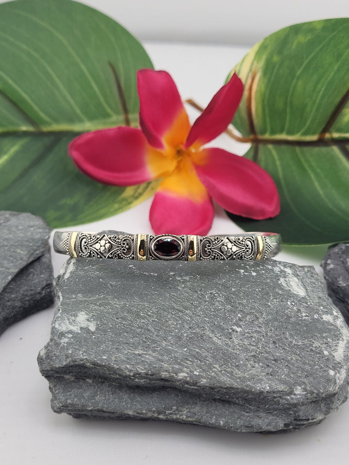 Bali 18k accented & Garnet Cuff Bracelet