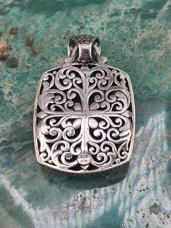 Bali 925 Sterling Silver/18K and Mixed Gemstone Pendant
