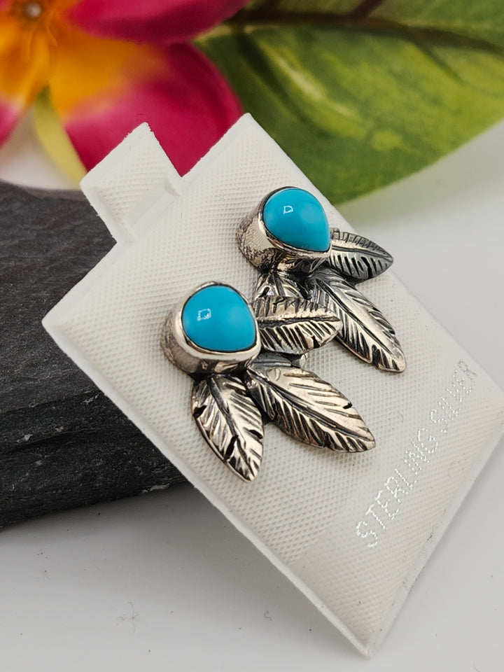 Turquoise &amp; 925 Sterling Silver Stud Earrings