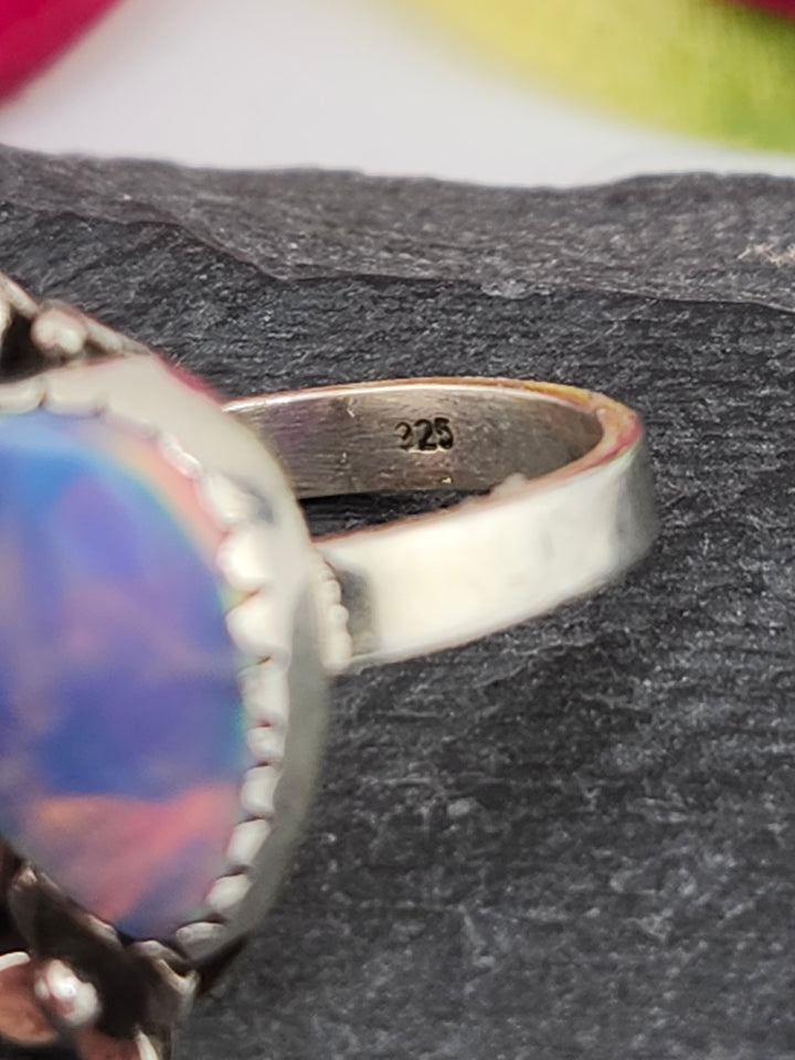 Aurora Opal Doublet Ring in sterling silver 925 size 7