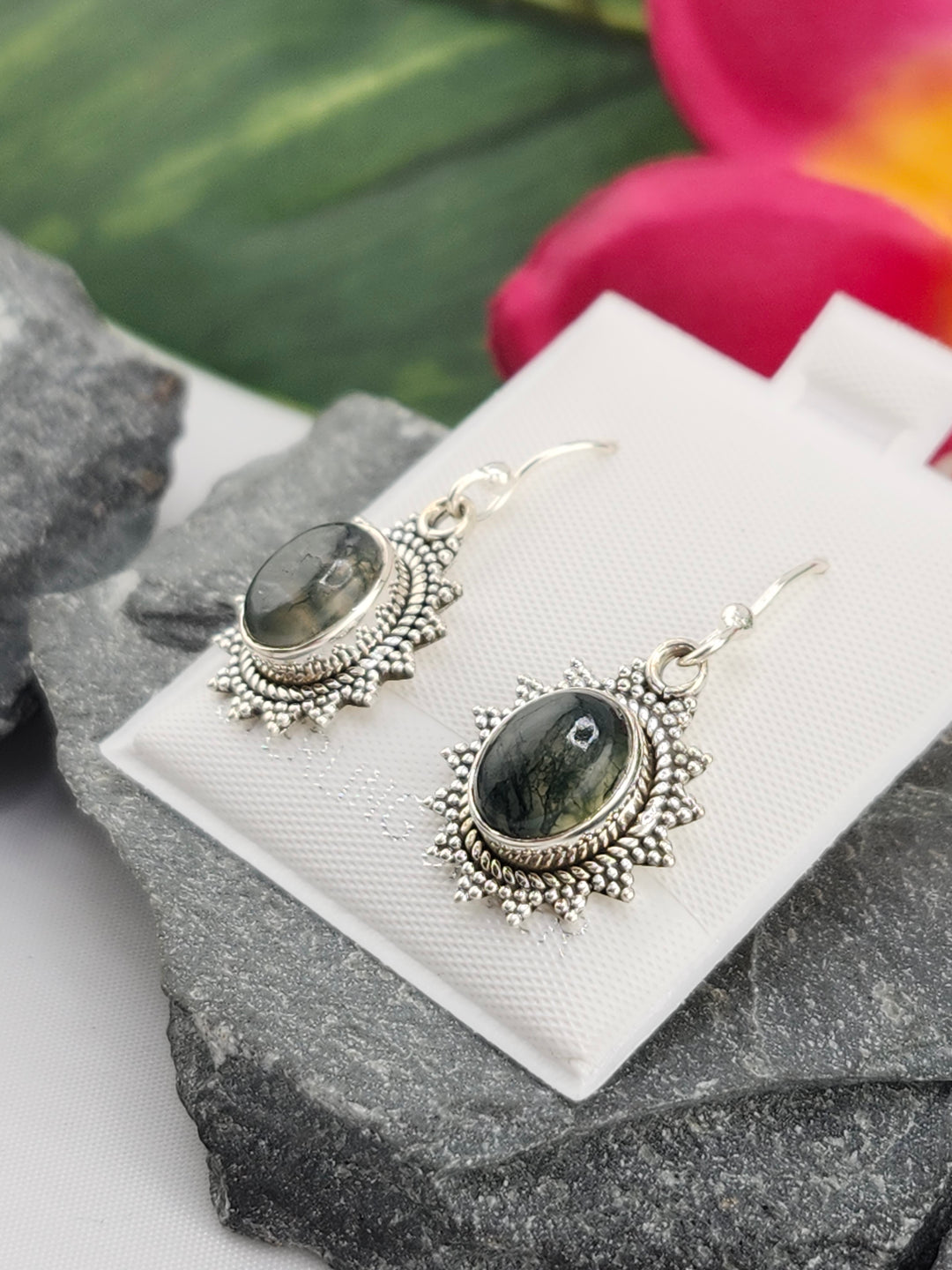 Moss Agate Dangle Earrings