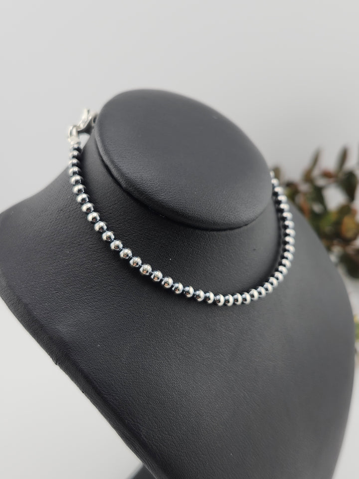 3mm 8"+1" Oxidized 925 Sterling Silver Bead Bracelet