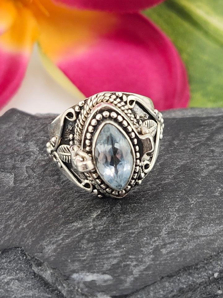 Blue Topaz and 925 Sterling Silver Locket Ring - Size 6