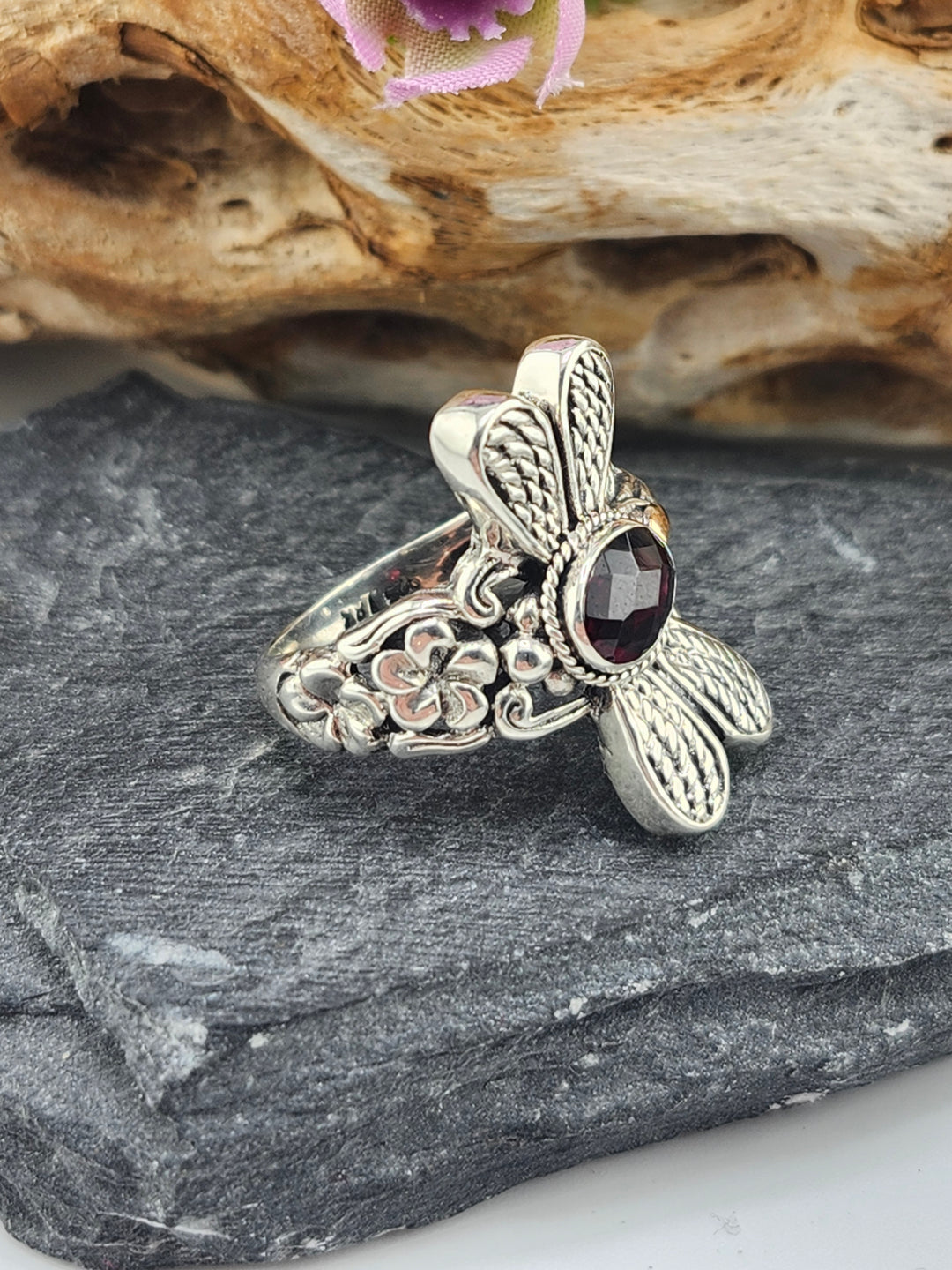 Garnet Dragonfly Ring
