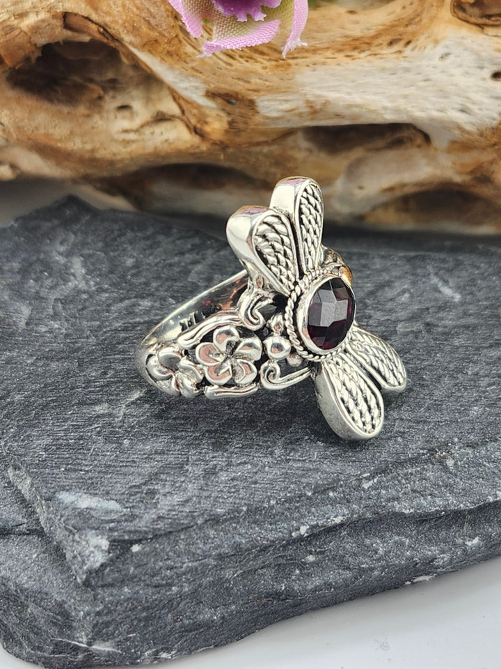 Garnet Dragonfly Ring