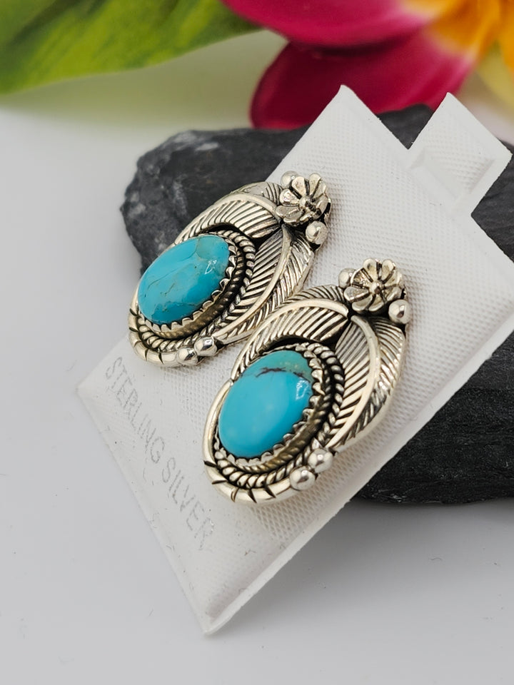 Turquoise &amp; 925 Sterling Silver Stud Earrings