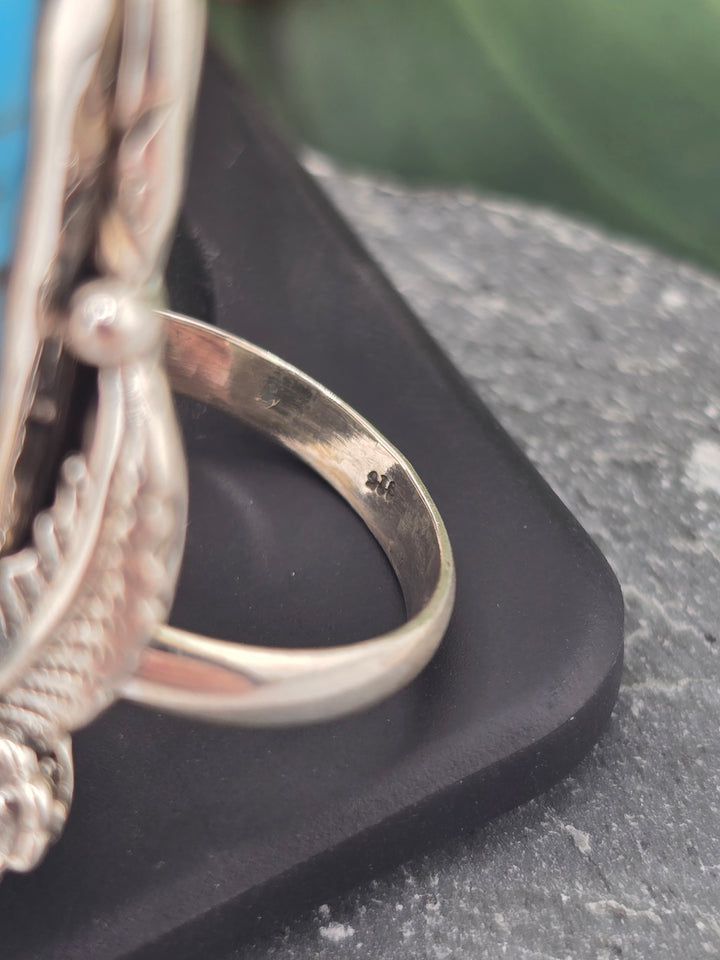 Double stone Kingman Turquoise sterling silver 925 ring size 8