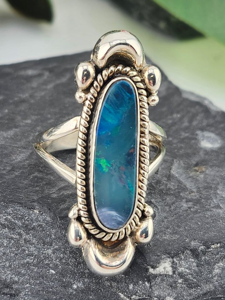 Australian Opal Doublet and 925 Sterling Silver Ring - Size 7.25