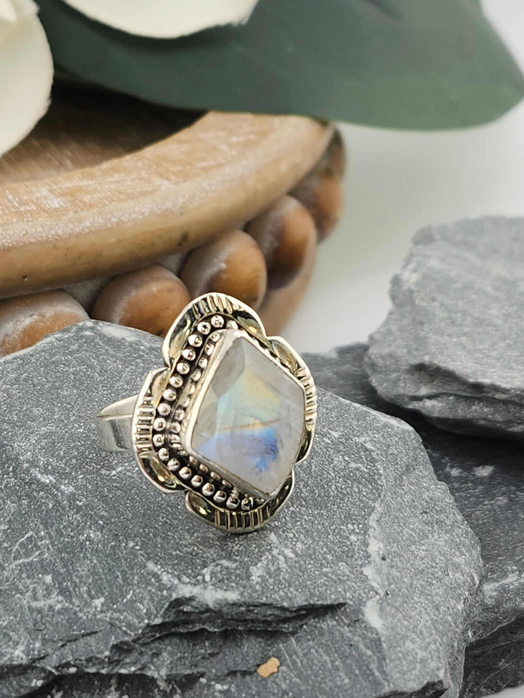 Faceted Moonstone Ring Size 7
