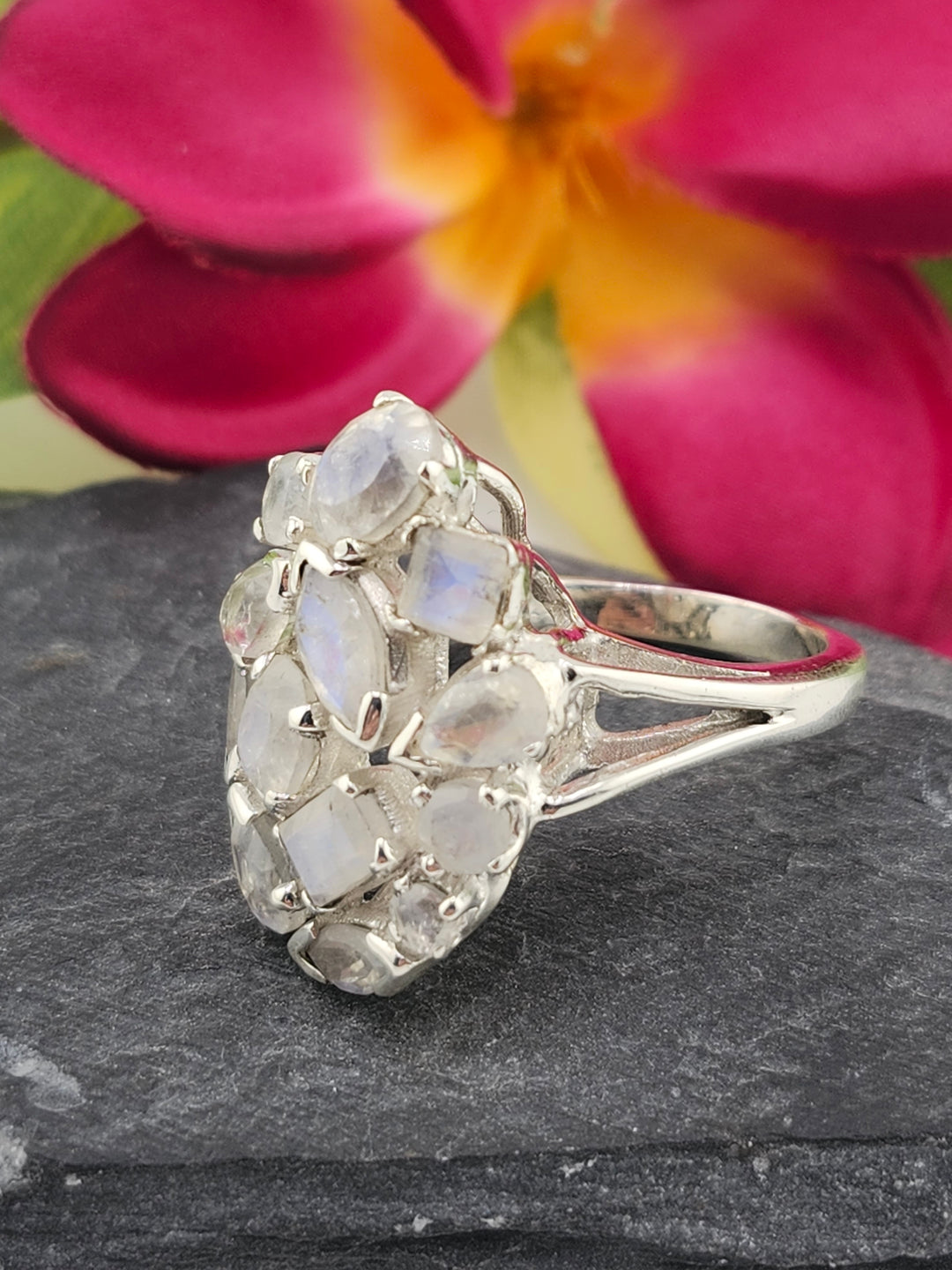 Cluster Moonstone Ring Size 8.75