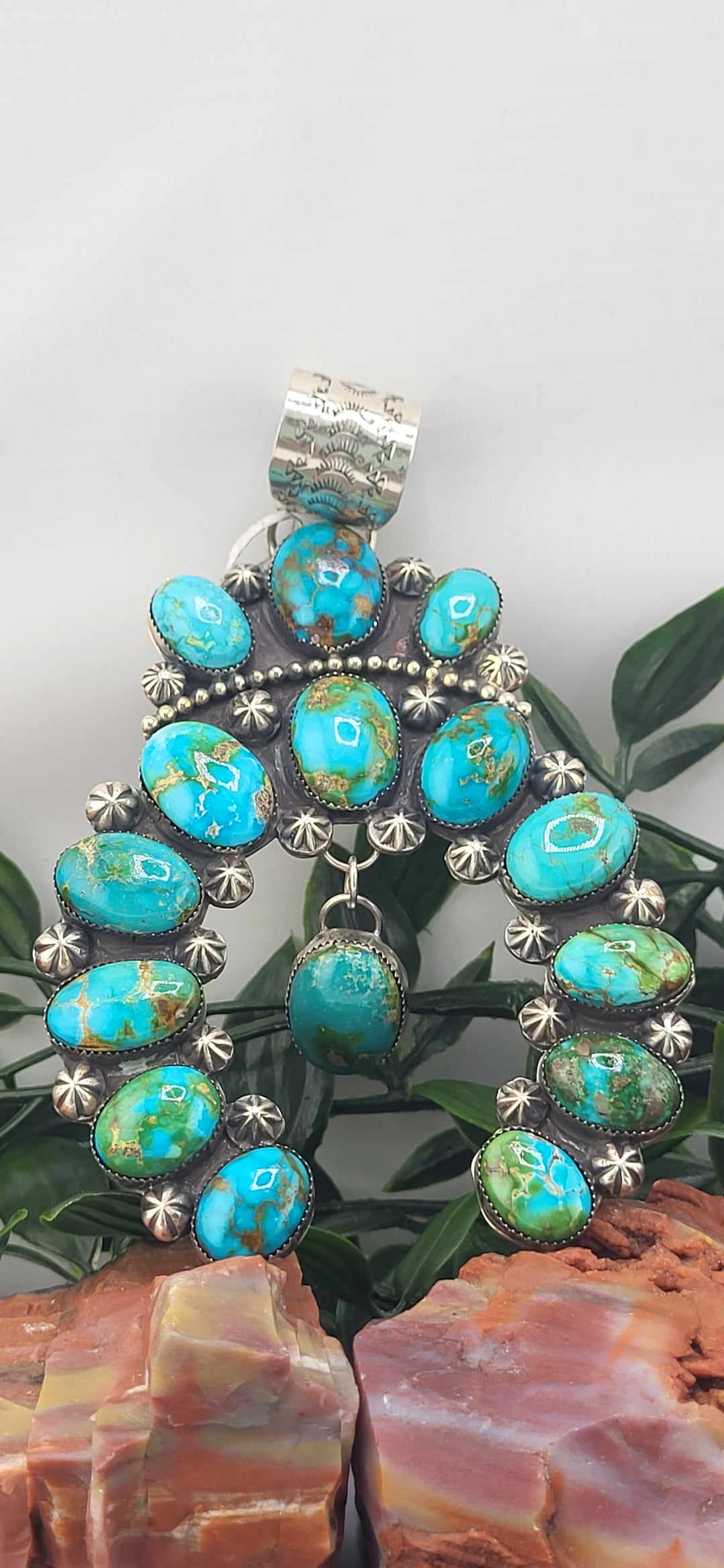 Genuine Navajo 925 Sterling Silver &amp; Sonoran  Gold Turquoise Naja Pendant