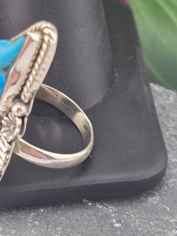 Double stone Kingman Turquoise sterling silver 925 ring size 7