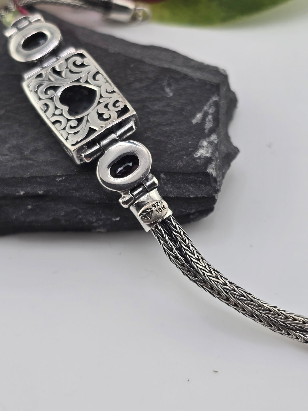 Real Mystic Topaz 925 Sterling Silver and 18k Gold Accented Bali Bracelet adj 7.5" to 8.5"