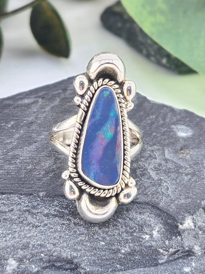 Australian Opal Doublet and 925 Sterling Silver Ring - Size 5.25