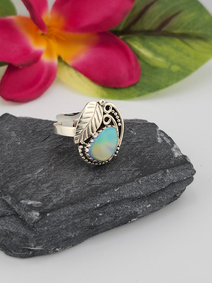 Aurora Opal Doublet Ring in sterling silver 925 size 6