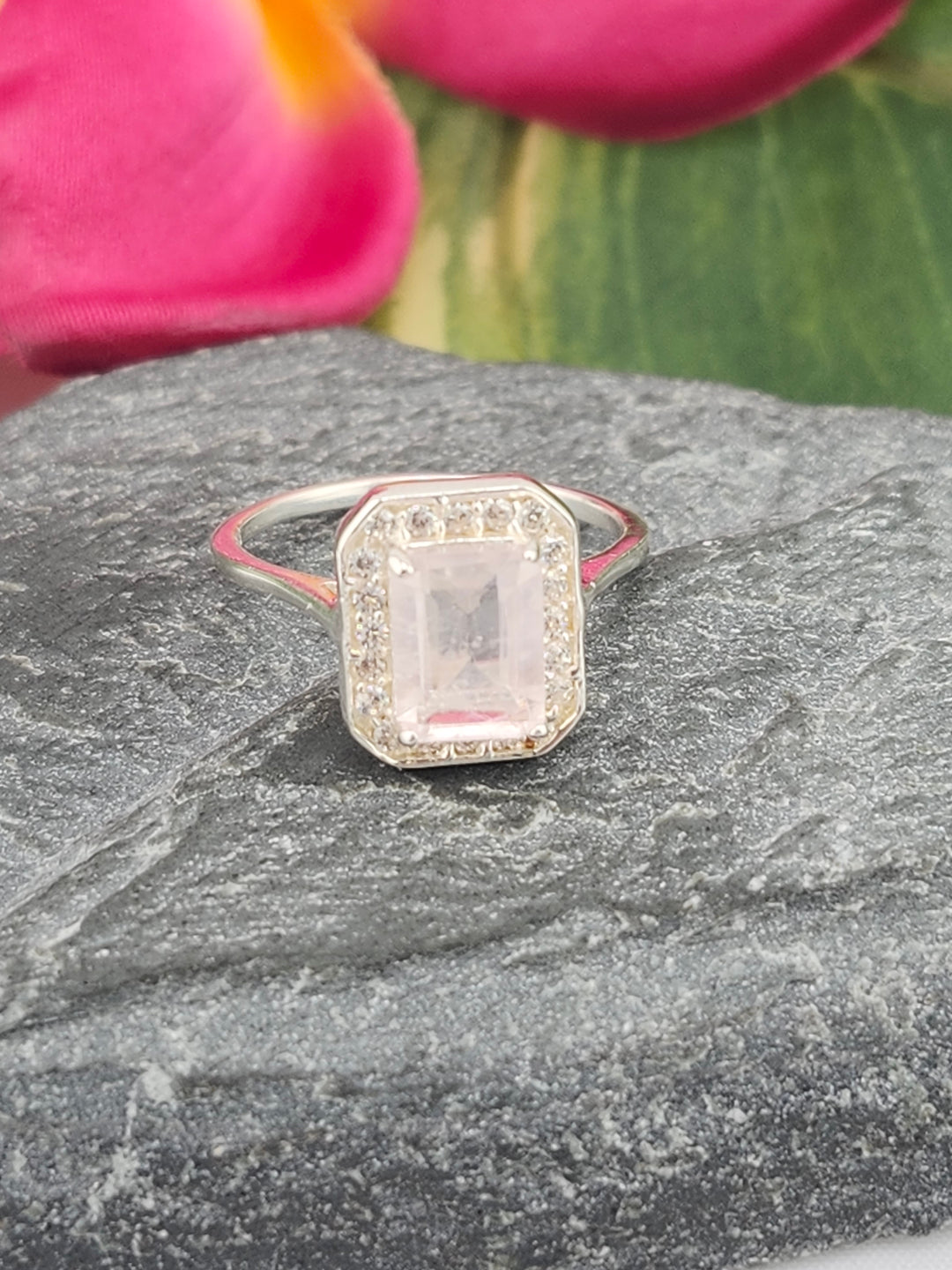Morganite/Cubic Zirconia 925 Sterling Silver Ring - Size 6