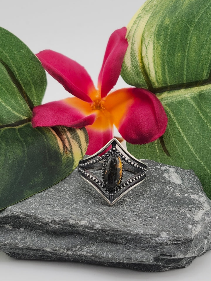 Oxidized Marquee Bumblebee Jasper Ring Size 10.5